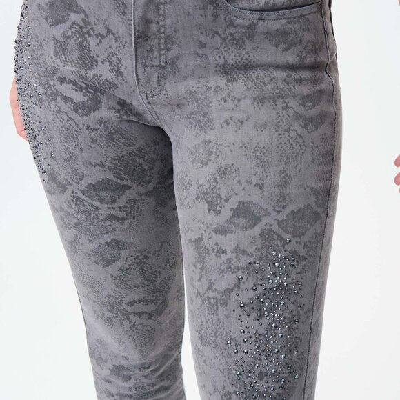 Joseph Ribkoff NWT Gray Python Denim Bejeweled - Picture 3 of 5